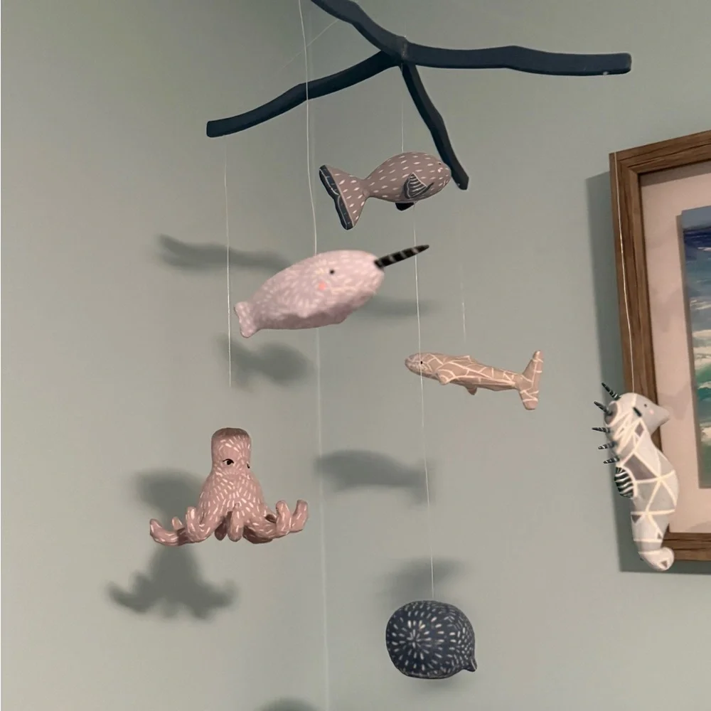Crate&Barrel Nautical Mobile with Blue and Gray Sea Life